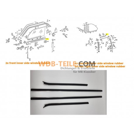 Juego de pares de perfiles de sellado puertas delanteras y traseras interiores aptos para Mercedes-Benz W123 C123 CE CD Coupé