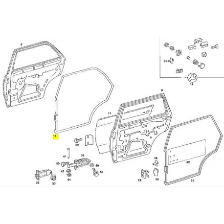 Vasemman takaoven tiiviste W123 sedanin tiivistekehyksen oven tiiviste A1237300178