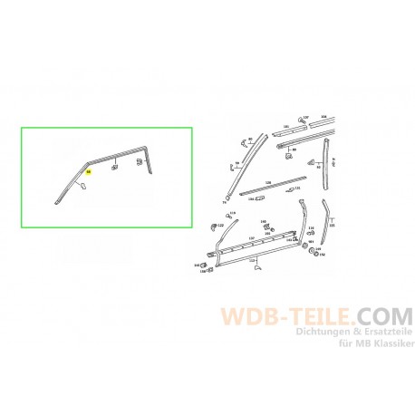 Mercedes afdichtingsframe zijraam op dakframe links W107 C107 SLC Coupé A1076700230 A1077201278