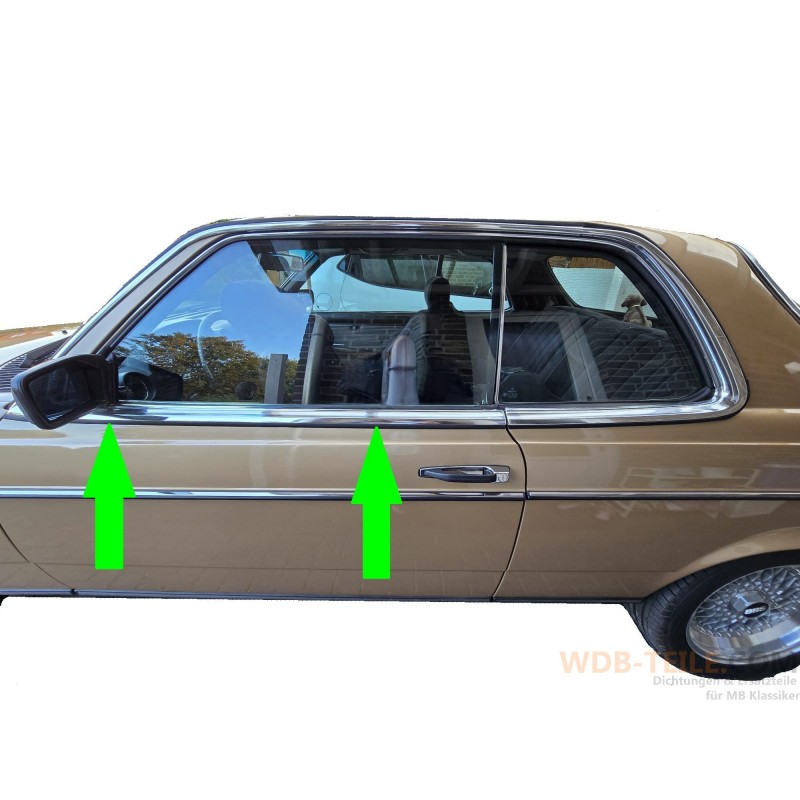 Mercedes-Benz C123 W123 Coupe Chrome Body Moulding Strip - Door Side & Rear, Clip-On, Made In Türkiye