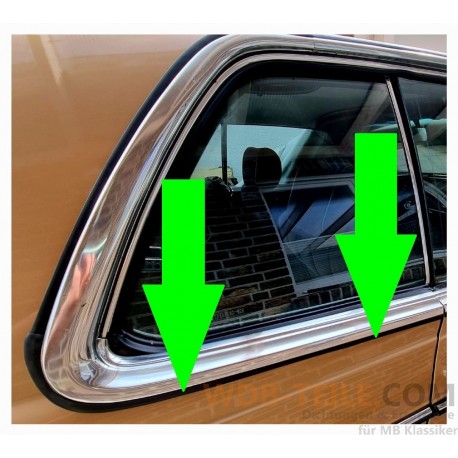 Rain deflector drip rail rubber on trim chrome strip passenger side right on rear pillar W123 C123 Coupe CE CD