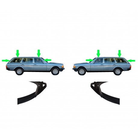 Set (2x) Krom kaplama AC direği üzerindeki ön direk ile arka direk arasındaki yağmur oluğu kapağı W123 sedan