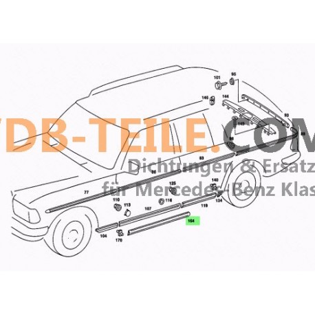 Tiivisteprofiilin kynnystiivistesarja kuljettajan ja matkustajan oven tiivisteeksi sopii Mercedes W123 S123 farmari sedanille