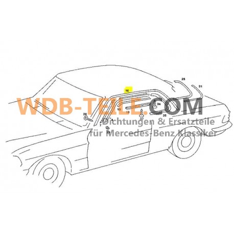 Täck på regnlist från främre pelare till bakre pelare på kromlist AC-pelare W123 CE CD Coupe
