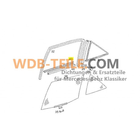 Calha de vedação original Mercedes para o vidro traseiro direito externo W124 Sedan A1247350265