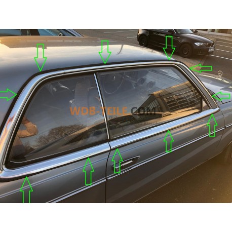 Set of covers rubber profile rubber rain strips from front wall pillar to rear pillar chrome trim A-C pillar W123 CE CD Coupe