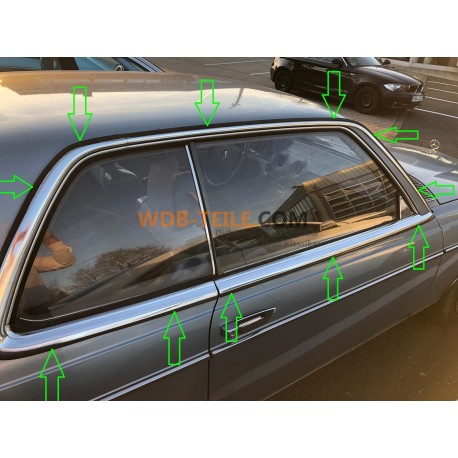 Satz Abdeckungen Gummiprofil Gummi Regenleisten Vorderwandsäule zur Hecksäule Chromleiste A-C Säule W123 CE CD Coupe