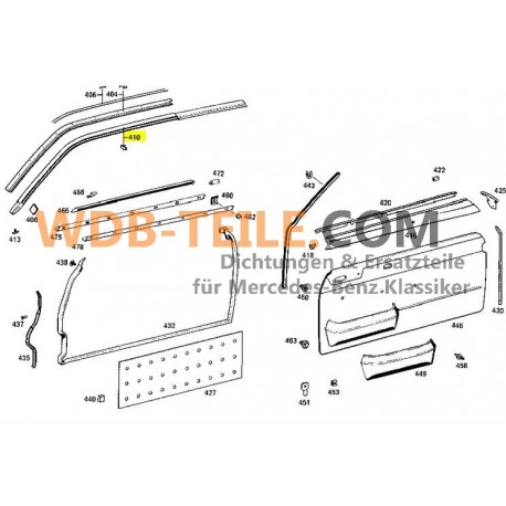 Mercedes afdichtingsframe zijraam op dakframe rechts W114 C CE Coupe A1157200254